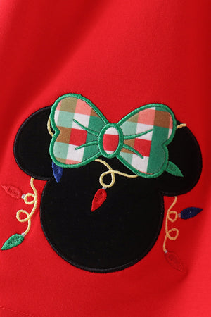 Red christmas character applique dress