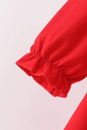 Red christmas character applique dress