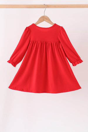 Red christmas character applique dress