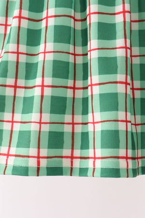 Green Holly Jolly Embroidery Plaid Pants Set