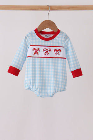 Blue Candy Cane Embroidery Gingham Bubble