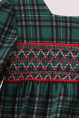Forest Plaid Smocked Bow Bubble