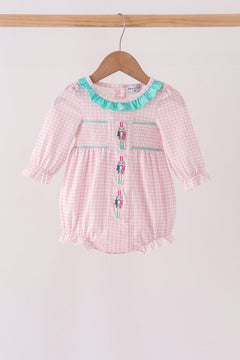 Pink Nutcracker Smocked Ruffle Bubble