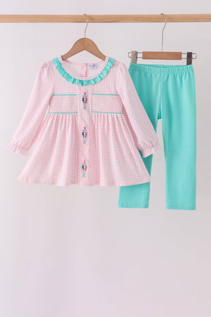 Pink Nutcracker Smocked Ruffle Pants Set