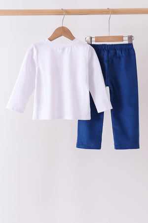 White Nativity corduroy Embroidery Pants Set