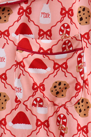 Pink Candy Cane Bow Ruffle Bamboo Mom&me Pajama Set