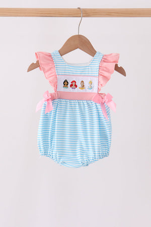 Blue Stripe Princess Embroidery Ruffle Bubble