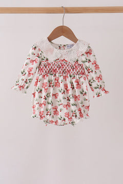 Red Holly Bow Smocked Lace Bubble