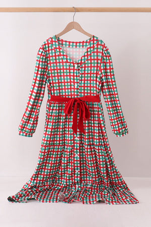 Red Bow Gingham Mom Dress