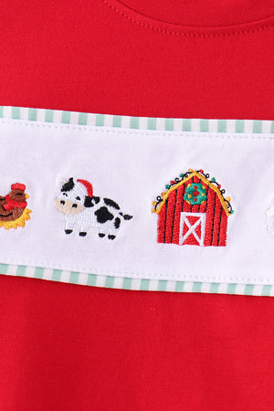 Red Farm Embroidery Pants Set