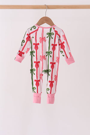 Pink Bow Zip Bamboo Romper