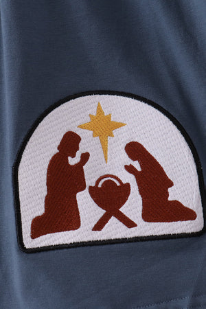 Blue Nativity Embroidery Ruffle Dress