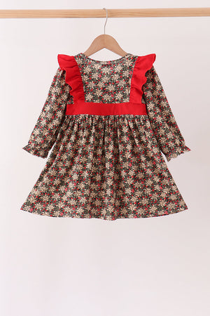 Red Floral Smocked Ruffle Dress