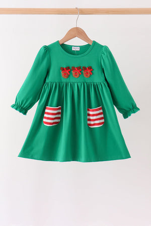 Green Reindeer French Knot Dress