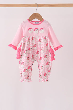 Pink Santa French Knot Ruffle Romper