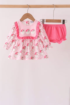 Pink Santa French Knot Ruffle Bloomer Set