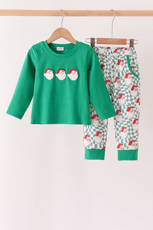 Green Santa French Knot Pants Set