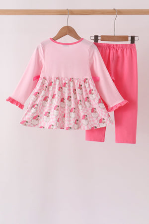 Pink Santa French Knot Bow Pants Set