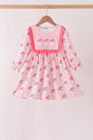 Pink Santa French Knot Ruffle Dress