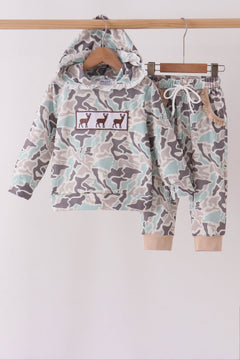 Hunting Deer Embroidery Ruffle Jogger Set