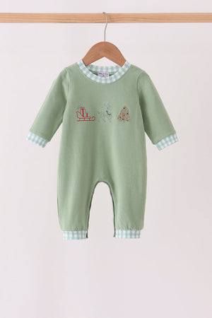 Sage Christmas Embroidery Romper