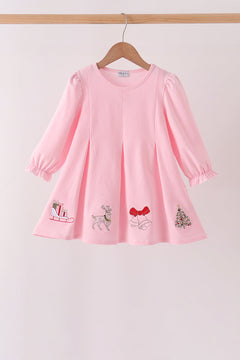 Pink Christmas Embroidery Dress