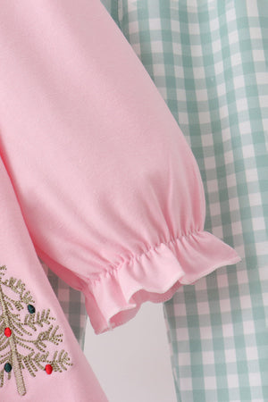 Pink Christmas Embroidery Pants Set