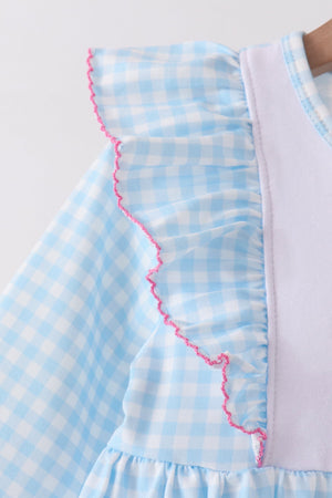 Blue Castle Embroidery Ruffle Pants Set