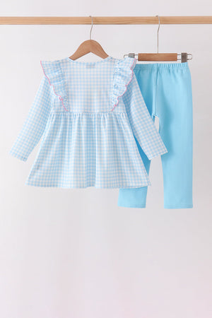 Blue Castle Embroidery Ruffle Pants Set