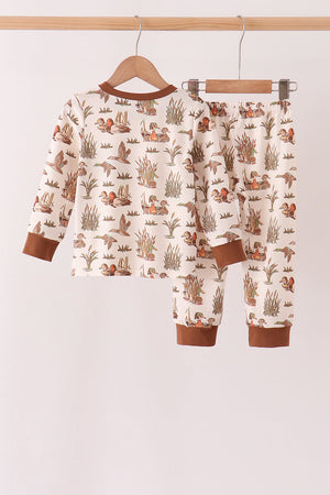 Brown Duck Embroidery Pants Set