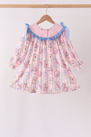 Pink Character Bow Embroidery Dress
