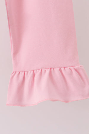 Pink Character Bow Embroidery Ruffle Pants Set