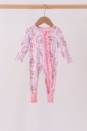 Pink Character Ruffle Bamboo Romper