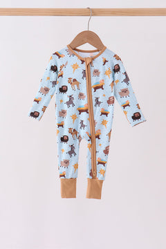 Blue Nativity Zip Bamboo Romper