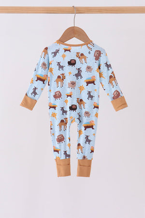 Blue Nativity Zip Bamboo Romper