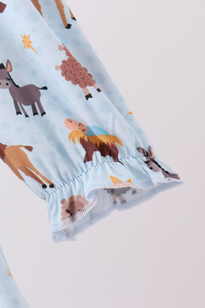 Blue Nativity Ruffle Bamboo Dress