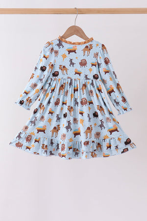 Blue Nativity Ruffle Bamboo Dress