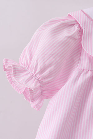 Pink stripe bunny bow embroidery bloomer set
