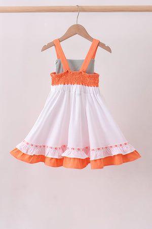 Sage strawberry embroidery ruffle dress