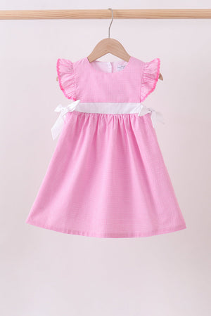 Pink bow gingham ruffle dress