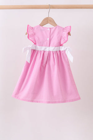 Pink bow gingham ruffle dress