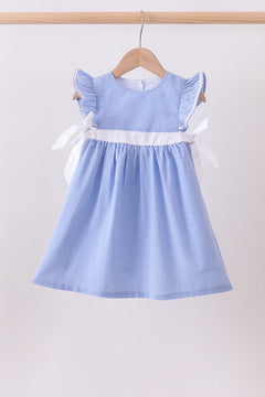 Blue bow gingham ruffle dress