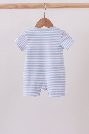 Blue Apple Pencil Embroidery Romper