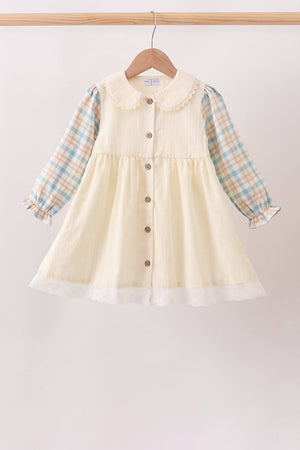 Cream plaid button dress