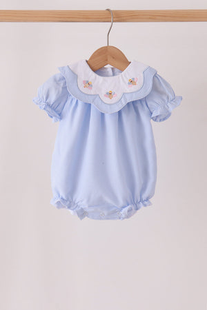 Blue turkey embroidery checkered ruffle bubble