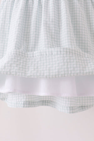 Green plaid turkey embroidery ruffle dress