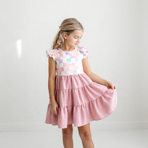 Ella Pink Check Swiss Dot Dress