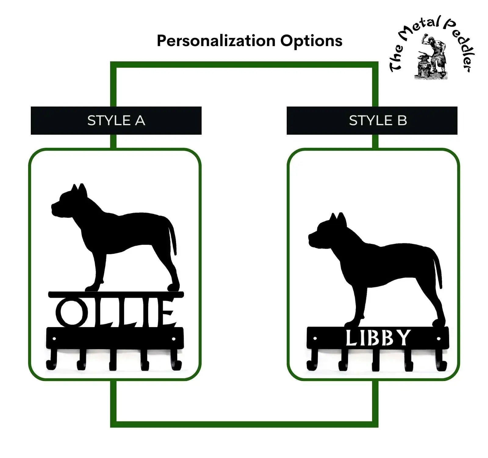 Pit Bull Terrier Personalized Key Holder and Leash Hanger - 5 Hooks