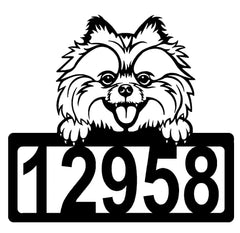 Pomeranian Address Sign - Detailed Dog Design with Custom House Numbers