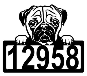 Pug Address Sign - Detailed Dog Design with Custom House Numbers